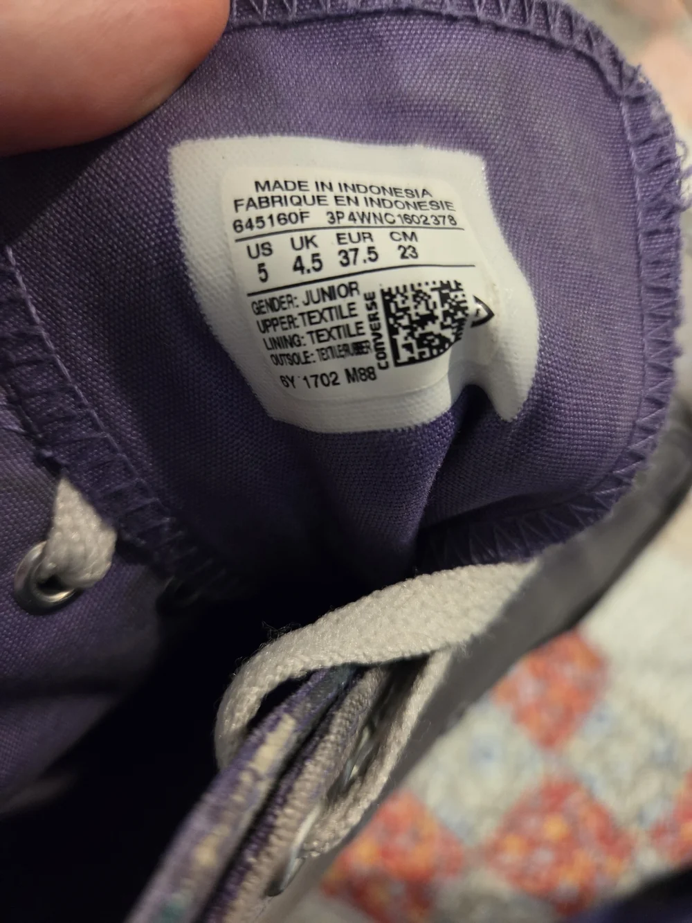 Converse All Star High Top Shoes. Size Junior 5 Zipper Back Purple & Gray paint
